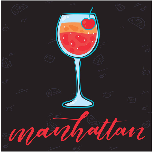 Manhattan Glass Of Cocktail Black Background Vector Image - Vector, Image