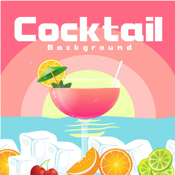 Cocktail Glass Of Cocktail Beach Sunset Background Vector Image - Vetor, Imagem