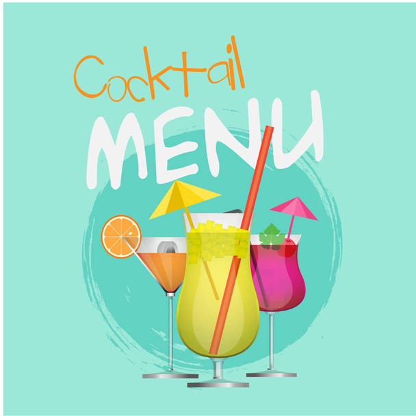 Cocktail Menu Set Of Cocktail Circle Blue Background Vector Image - Vettoriali, immagini