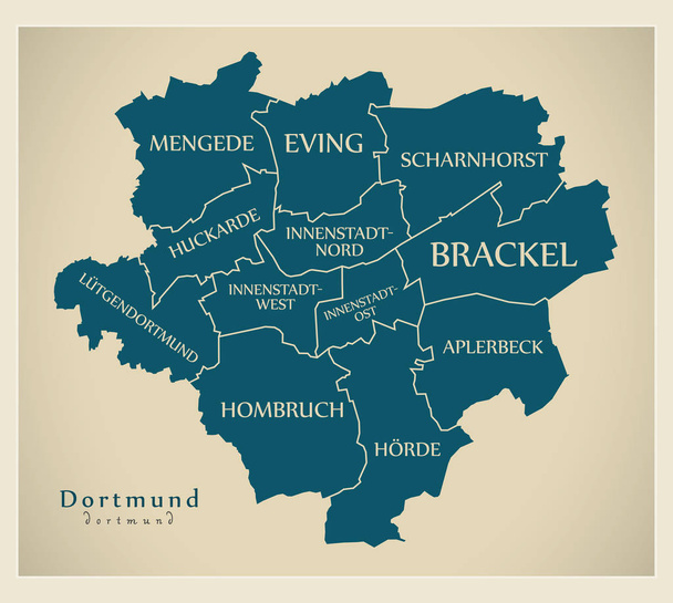 Сучасні на мапі України-міста Дортмунд Німеччини з районів і Тит - Вектор, зображення