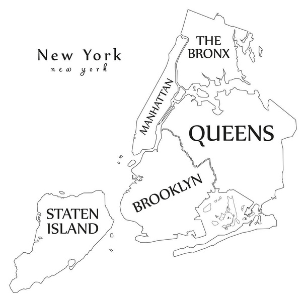 Сучасні на мапі - Нью-Йорк США з районів і Тит - Вектор, зображення