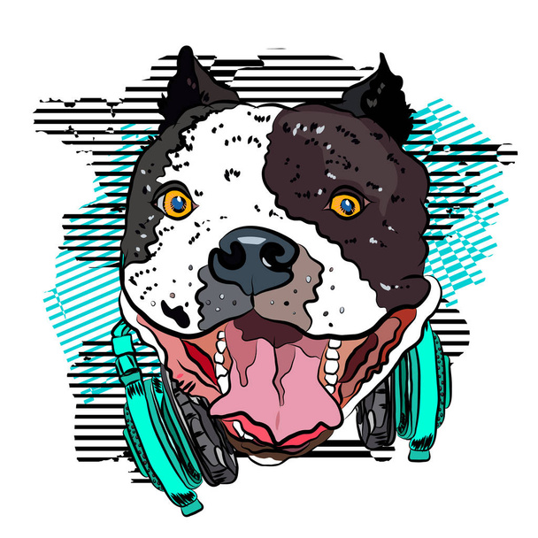 Bulldog lover of music sketch. Print for your t-shirt. Vector illustration eps 10. - Vector, Image