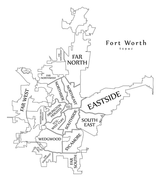 Modern City Map - Fort Worth Texas city of the USA neighborhoods - Vector, Image