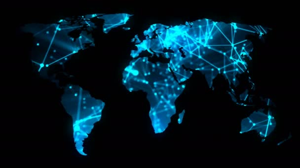 Mapa sieci komunikacyjnych świata na ciemnym tle, renderowania 3d - Materiał filmowy, wideo