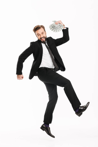 Full-length image of joyful man in business suit rejoicing his p - Fotografie, Obrázek
