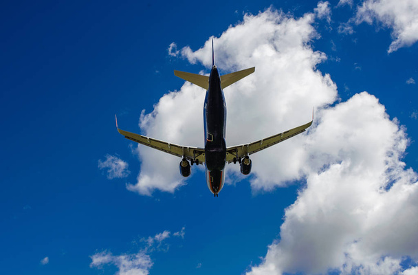 The plane on a background of blue sky and white clouds. - Foto, immagini