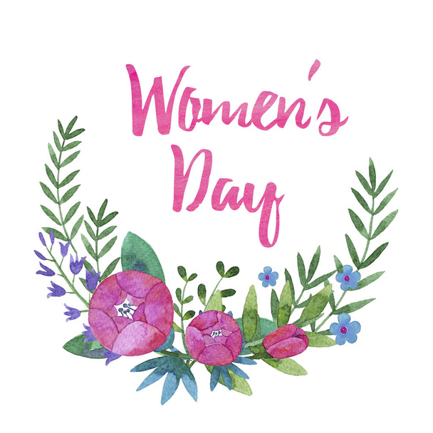 Watercolor frame of pink flowers. Women's day - Фото, зображення