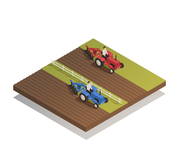 Izometryczne skład maszyn rolniczych gospodarstwa - Wektor, obraz