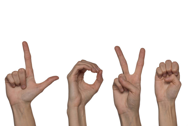 Alfabeto para surdos-mudos pessoas com gestos de mão e um número l
 - Foto, Imagem
