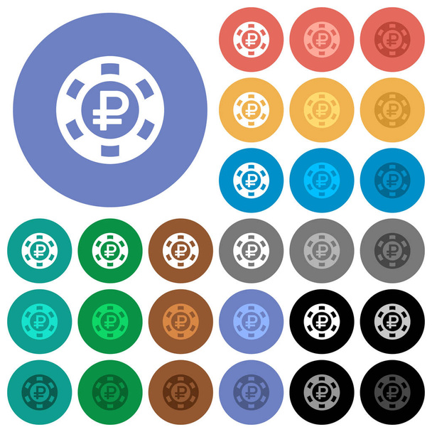 ルーブルのカジノ チップ ラウンド フラット複数のアイコンの色 - ベクター画像