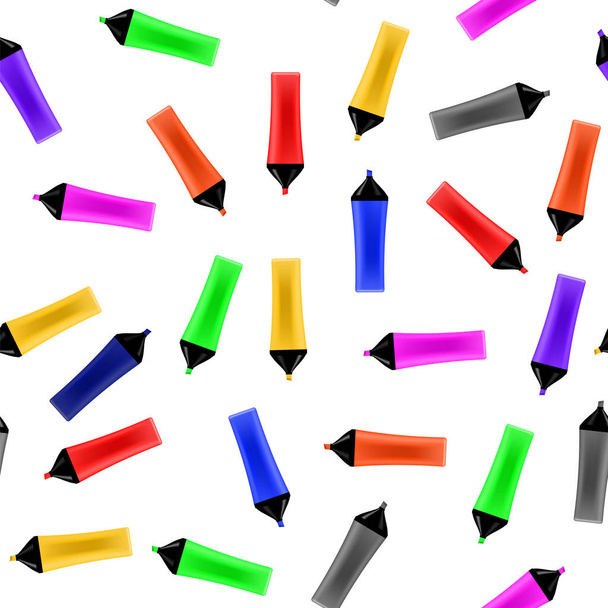 Marcadores coloridos sem costura padrão isolado em branco. Conjunto de canetas coloridas
 - Vetor, Imagem