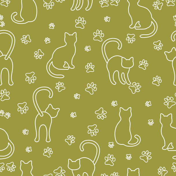 Seamless pattern with cats and traces. - Vettoriali, immagini