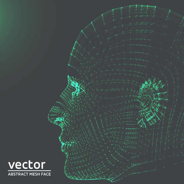 Ilustración de vectores de cara de malla Cyborg verde de inteligencia artificial sobre fondo gris - Plantilla de presentación de negocios futurista
 - Vector, Imagen