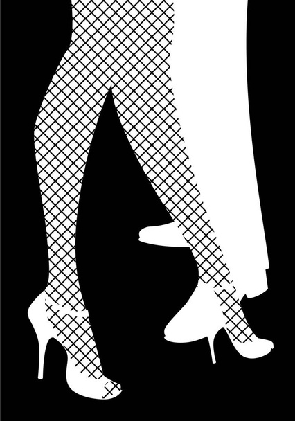 Gambe di donna e uomo che ballano tango. Gambe di donna con calze a rete e tacchi alti
. - Vettoriali, immagini
