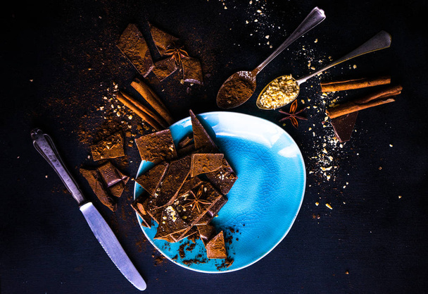 Culinary concept with different types of chocolate - 写真・画像