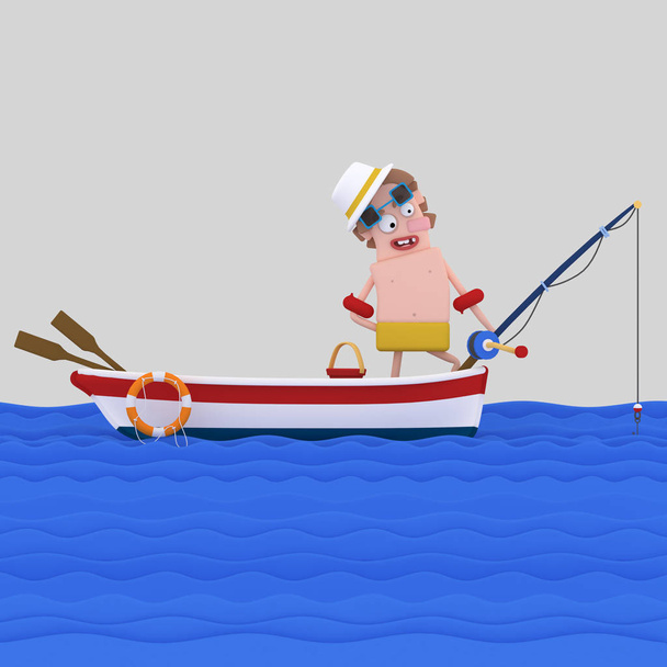 Férfi halászati olvasmány. 3D-s illusztráció - Fotó, kép