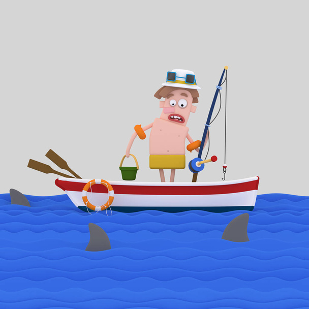 Muž na lodi. 3D obrázek - Fotografie, Obrázek