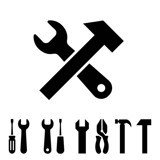 Ícones de ferramentas de serviço com martelo isolado no fundo branco. Opções de ilustração vetorial. Símbolo de definições
 - Vetor, Imagem