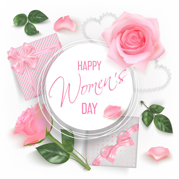 Happy Blahopřání ke dni ženy s růží - Vektor, obrázek
