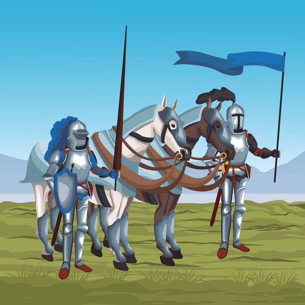 Воины Средневековья на войне
 - Вектор,изображение