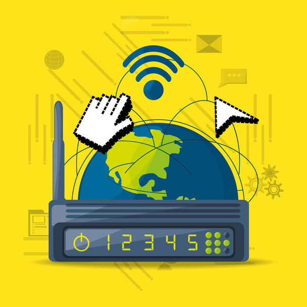 Wifi-Router-Symbol im Zusammenhang mit dem Internet auf der ganzen Welt - Vektor, Bild