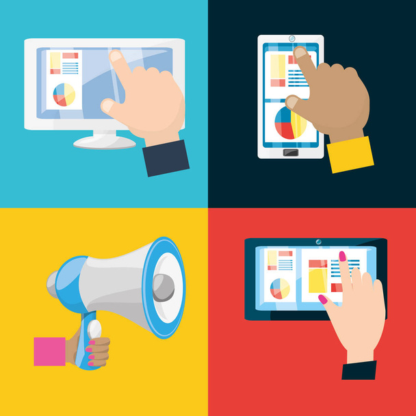 kolorowe ikony zestaw marketingu cyfrowego - Wektor, obraz