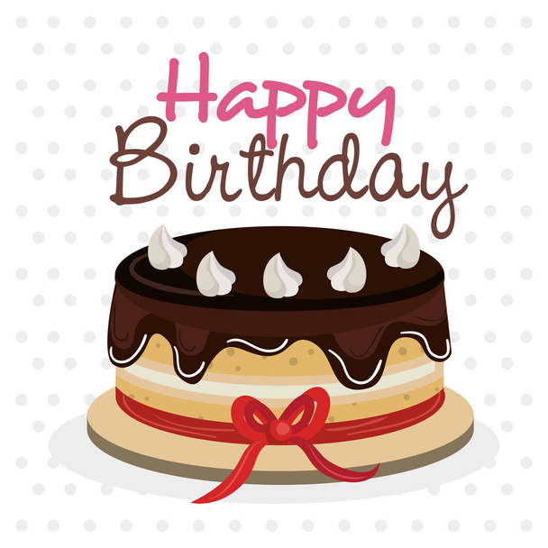 happy birthday card with sweet cake - Vector, imagen