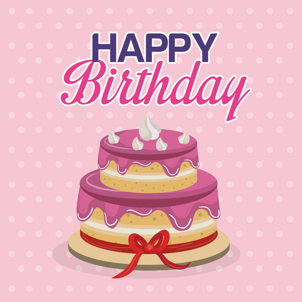 Tarjeta de cumpleaños feliz con pastel dulce
 - Vector, imagen