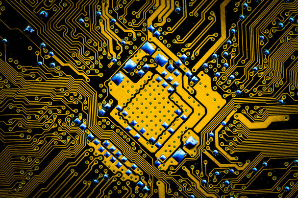 Closeup elektronische circuit bord achtergrond. Computerhardware. - Foto, afbeelding