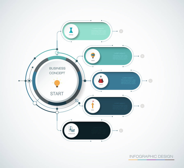 Vektoros Infographic 3d kör címke, sablon design. Üzleti koncepció, 5 szám lehetőségek, lépések és folyamatok Infograph - Vektor, kép