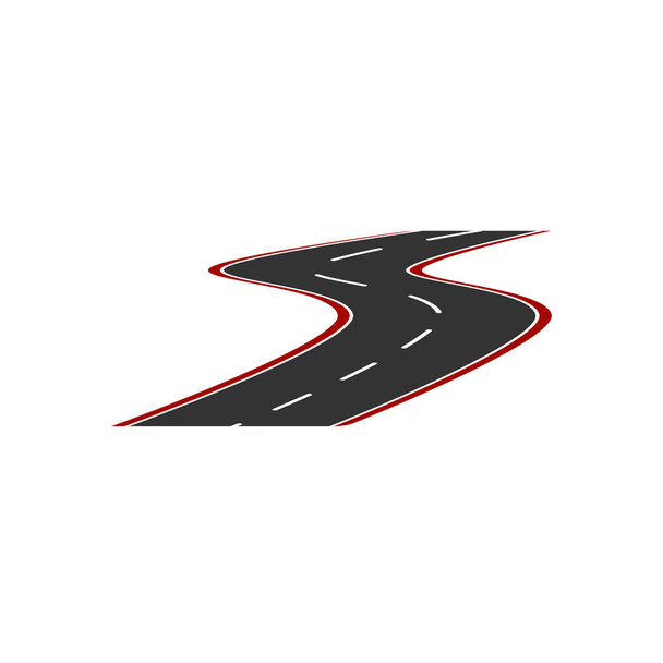 赤の道端と点線の分割ストリップ ミニマルな道路のロゴのベクター画像。フラット - ベクター画像