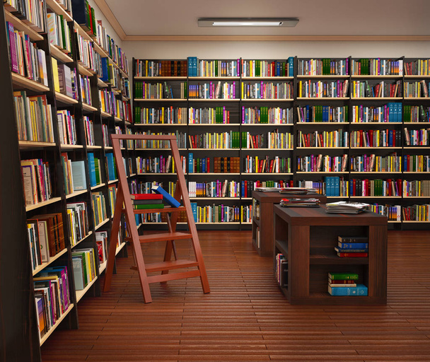 Книжкова полиця в книжковому магазині. 3d ілюстрація
 - Фото, зображення