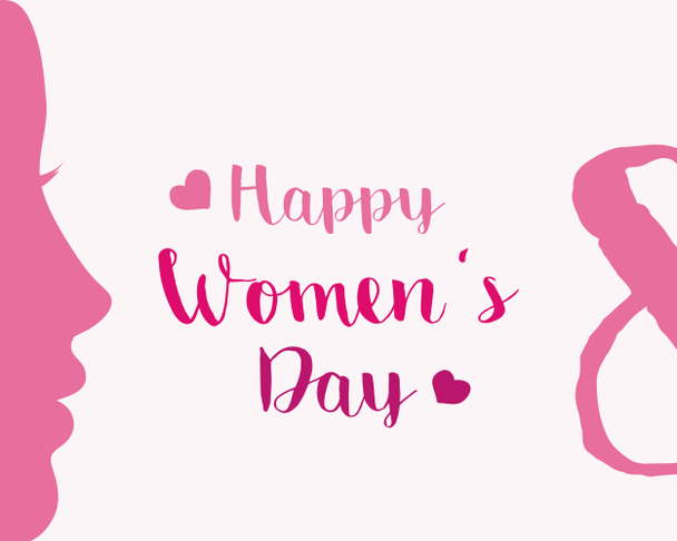 Glückliche Vektorkarte zum Frauentag bis 8. März in rosafarbener Typografie. schöne Frau mit Herzform Illustration. - Foto, Bild