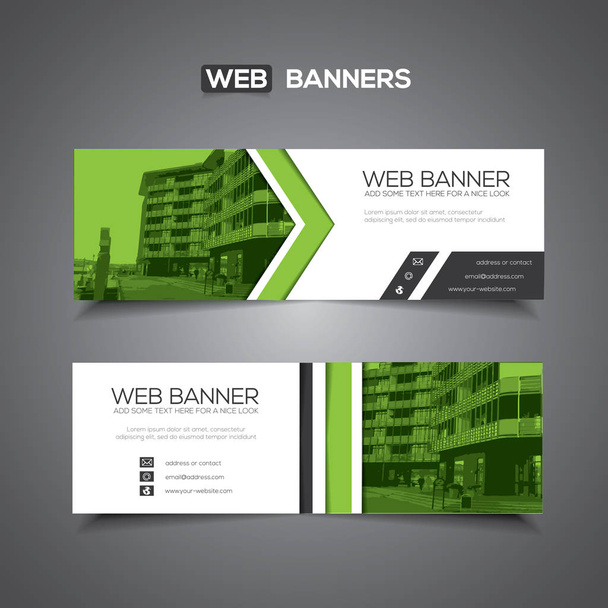 White and green website banner or horizontal header / footer with abstract linear design elements - Vector, Imagen