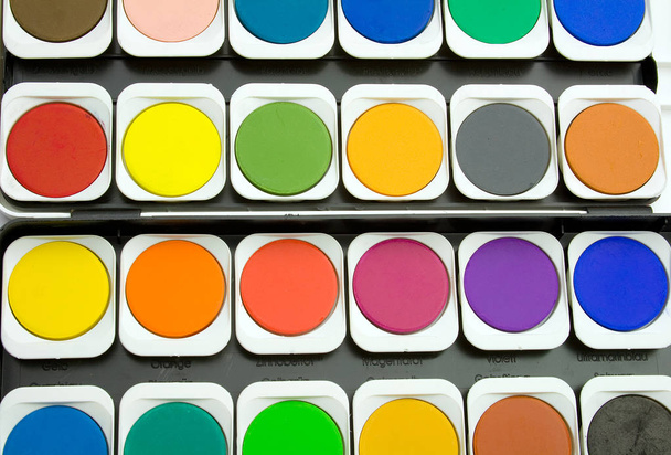 Palet suluboya paintbox arka plan, üstten görünüm - Fotoğraf, Görsel