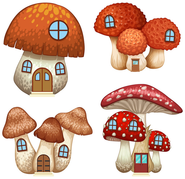 Quatre conceptions de maisons de champignons
 - Vecteur, image