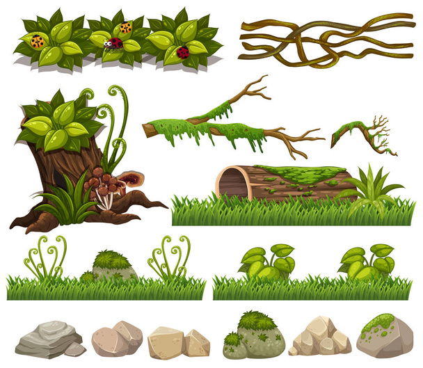 Elementos naturales con hierba y rocas
 - Vector, Imagen