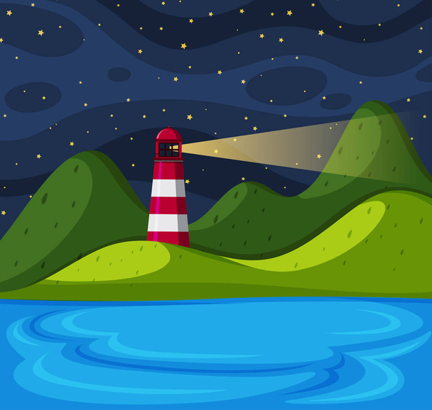 Background scene with lighthouse at night - Vector, Image
