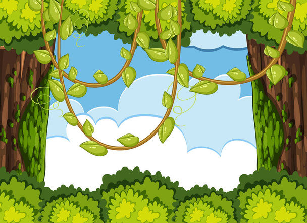 Лесная сцена с деревом и виноградной лозой
 - Вектор,изображение