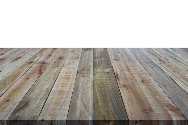 木製テーブル カウンター白で隔離の空の上。C で保存 - 写真・画像