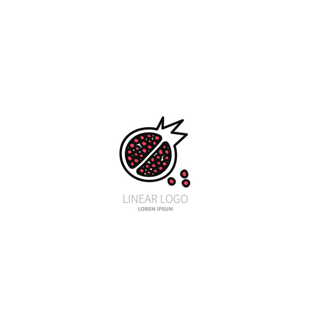 Logo voor de fruit-winkel. De granaatappel is gemaakt in een lineaire-minimalistische stijl - Vector, afbeelding