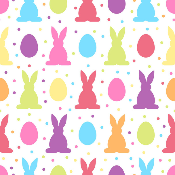 カラフルなイースターエッグとウサギのシームレスなパターンのベクトルの背景 - ベクター画像