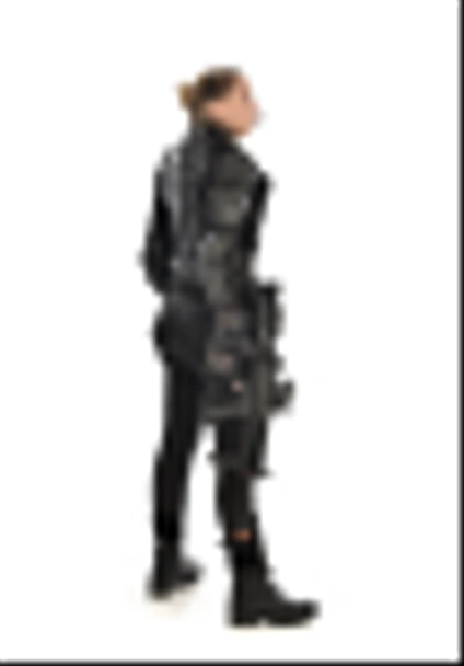 retrato de comprimento total de soldado vestindo armadura tática preta, segurando uma arma de rifle, isolado no fundo do estúdio branco
. - Foto, Imagem