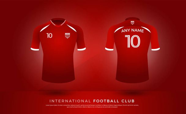 camiseta de fútbol diseño uniforme conjunto de kit de fútbol. plantilla de camiseta de fútbol para el club de fútbol. color rojo y blanco, la camisa de vista frontal y trasera se burlan. Ilustración vectorial
 - Vector, imagen
