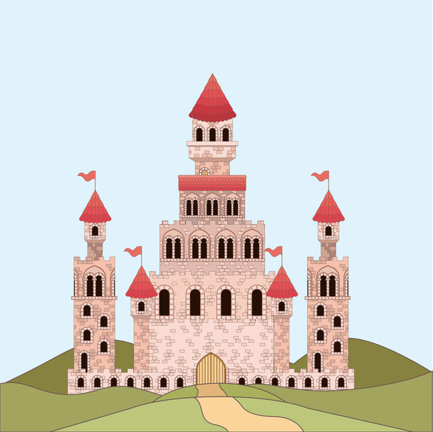 landscape with princesses castle in colorful silhouette - Vector, Image
