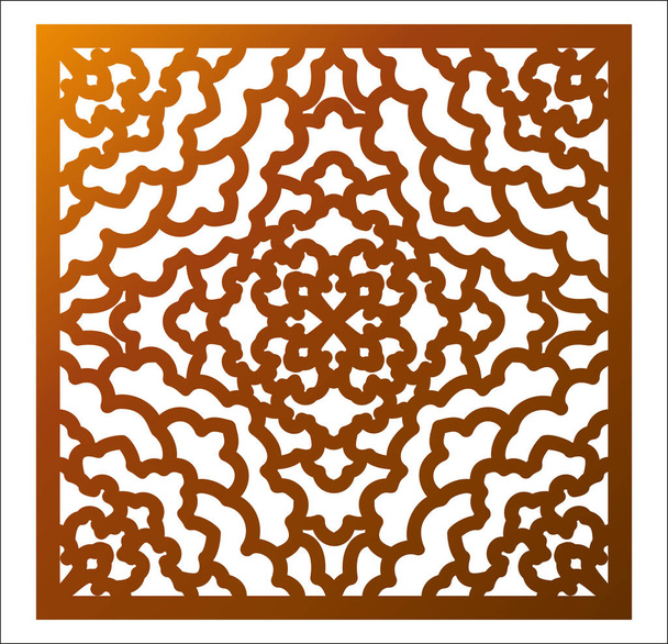 Laser cutting square panel. Fretwork floral pattern with mandala - Vector, Image