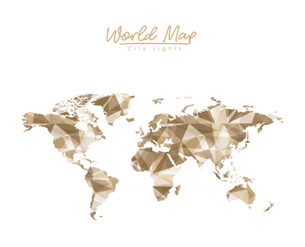 Světová mapa města světla v světle hnědé mnohoúhelník silueta - Vektor, obrázek