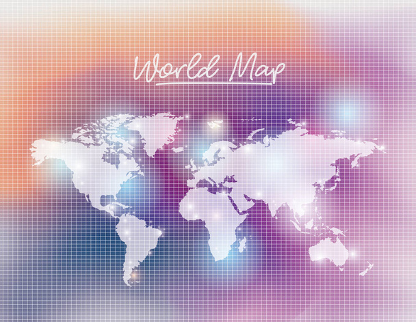 Mapa světa v bílé barvy a mřížku pozadí oranžové degradován na fialová - Vektor, obrázek