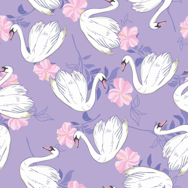 Swan lake seamless pattern - pink - Διάνυσμα, εικόνα