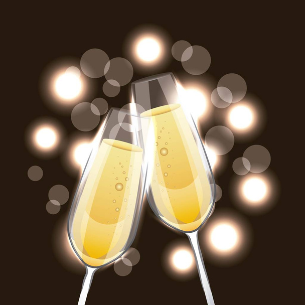 Şampanya Kadehi şerefe içmek kutlama çifti - Vektör, Görsel